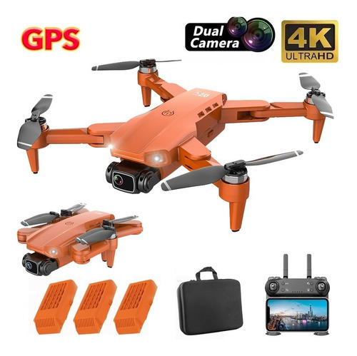 Drone L900 Gps 4k Cámaras Duales Profesional Fpv 3 Baterías Color Naranja