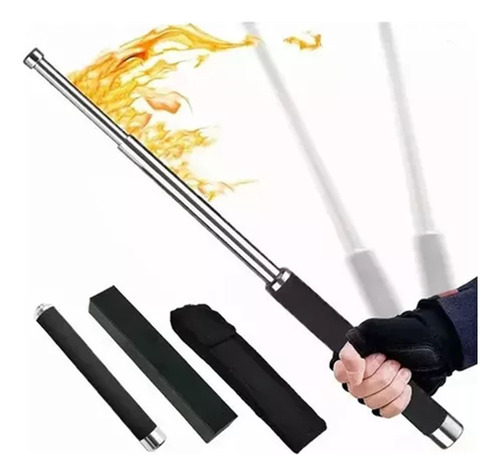Bastón Retráctil 60 Cm Defensa Personal Con Funda Acero Inox