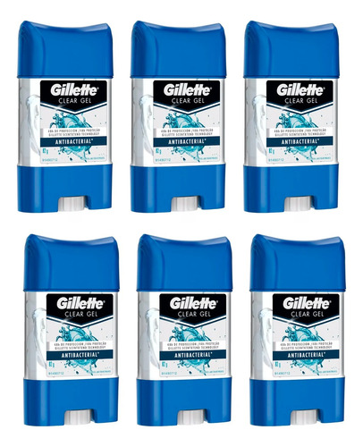 Gillette Kit X6 Clear Gel Antibacterial Desodorante Hombre 