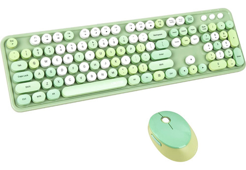 Combo De Teclado Inalambrico Y Mouse Optico 2.4 Ghz - Verde