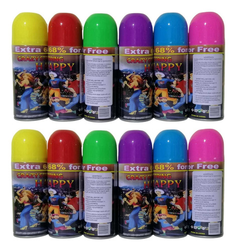 12 Spray Serpentinas De Colores Cumpleaños Año Nuevo 250 Ml