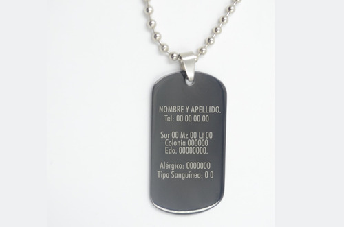 Imagen 2 de 4 de Placa Militar Negra Alerta Medica Con Láser Personalizada