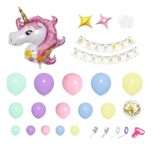 Kit Decoración Con Globos Fiesta Unicornio 147 Piezas