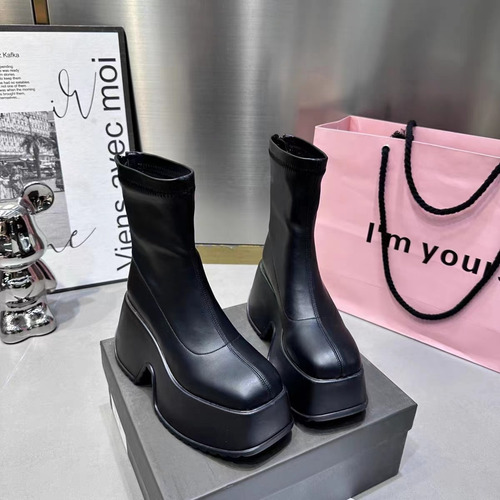 Botines Con Plataforma Para Mujer, Punta Redonda Y Cremaller