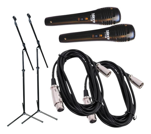 2 Microfonos Dinamicos Cable Xlr + 2 Soportes + 2 Pipetas