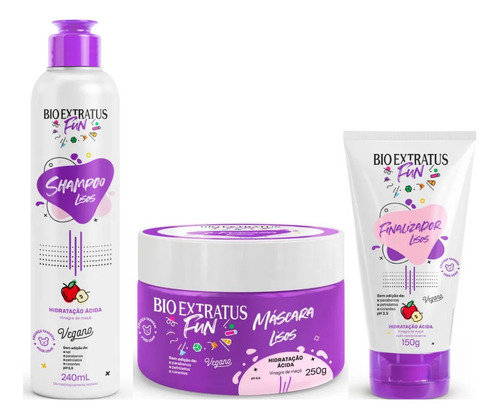 Shampoo Máscara Finalizador Fun Lisos Hid Ácida Bio Extratus