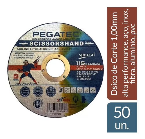 Disco De Corte Inox Scissorshand 4 1/2 X 1,0mm - 50 Unid Peg