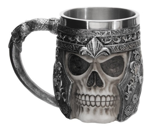 Caneca Caveira Gladiador Viking Inox E Resina