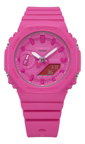 Relógio feminino Casio GMA-S2100P-4ADR G-Shock, cor da pulseira: fúcsia, cor do bisel, cor de fundo fúcsia, fúcsia