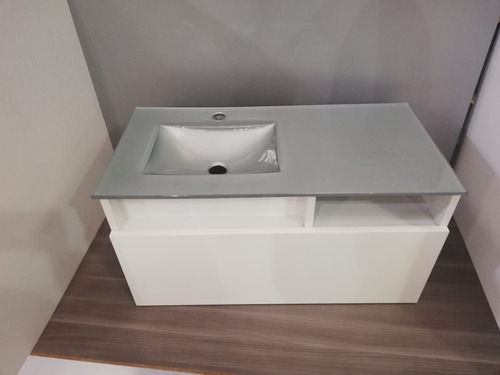 Imagen 5 de 10 de Bacha Vidrio Termoformada + Mueble Baño Colgante Pi 80x45