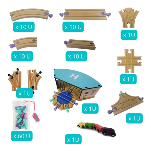 Imagen 2 de 10 de Tracks Pistas Pack 46 Vias De Madera + Cochera + Tren