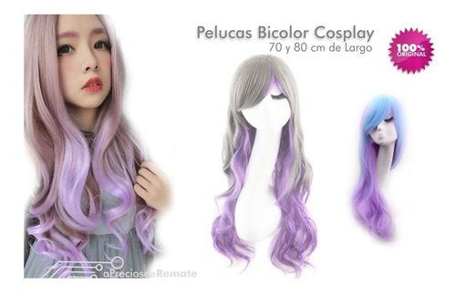 ! Peluca Cosplay Bicolor Negro Rojo Vino Harajuku Ondulada !