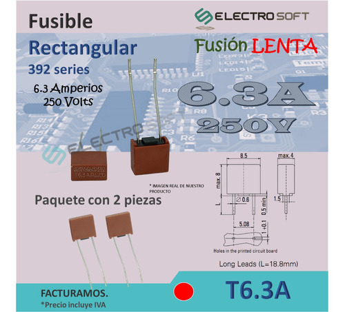 2pz Fusible Rectangular 6.3a 250v / T6.3a / 392 Tv / Tele