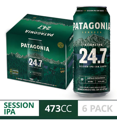 Pack x6 Cervezas kilometro 24.7 Session Ipa Con Sauco 2838 Ml Patagonia