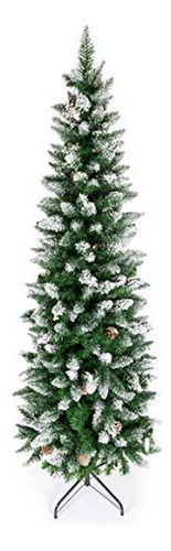 Árbol De Navidad Artificial Nevado De 6ft Con Conos De Pino