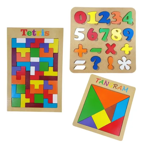 Kit 3 Brinquedos Did ticos Tetris Tangram N meros Mdf Montar