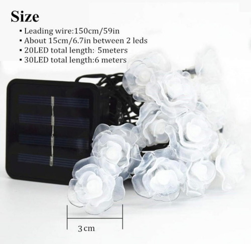 Imagen 6 de 8 de Luces Guirnalda Led Rosas Cristal Panel Solar Multicolor