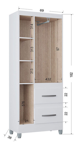 Guarda Roupa Capri Com 3 Portas E 2 Gavetas Poquema