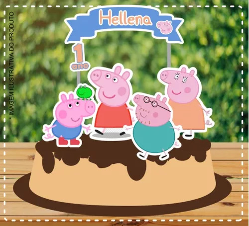 Topo Topper De Bolo Peppa Pig Ja No Palito Personalizado