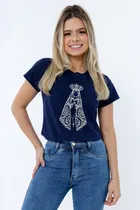 Comprar Camiseta Feminina Pedraria Algodão Luxo Moda Verao Baby Look