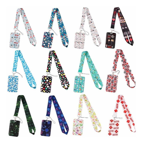 Pack 12 Porta Credenciales Diseños Kawaii Surtidas Lanyard