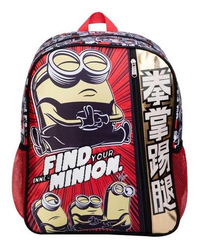 Backpack Mochila Rectangular Minion Roja Y Negra Niño 9873 Color Rojo