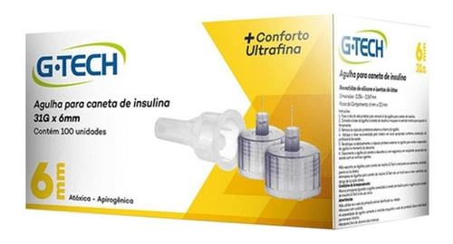 Agulhas P/ Caneta De Insulina G-tech 31g 6mm C/100 Unid