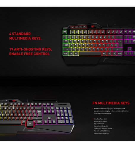 Teclado Gamer Rgb Usb Havit Kb488l Con Soporte Para Celular