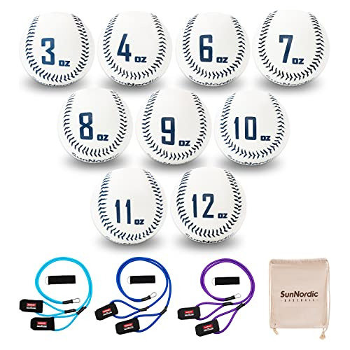 Sunnordic 9 Pack Weighted Baseballs Set, Premium Synthetic L