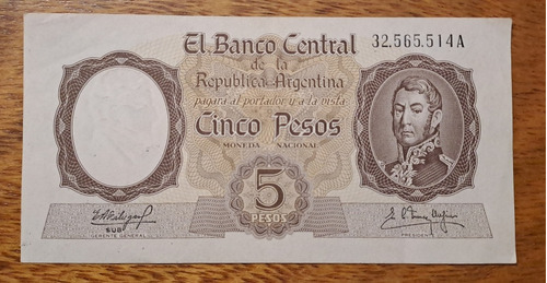 Bottero N 1923 Billete 5 Pesos Moneda Nacional.  Excelente +