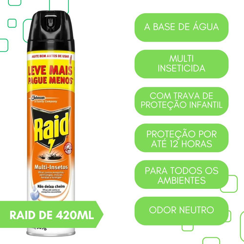 Kit 6 Raid Inseticida Mosquito Barata Formiga S/cheiro 420ml