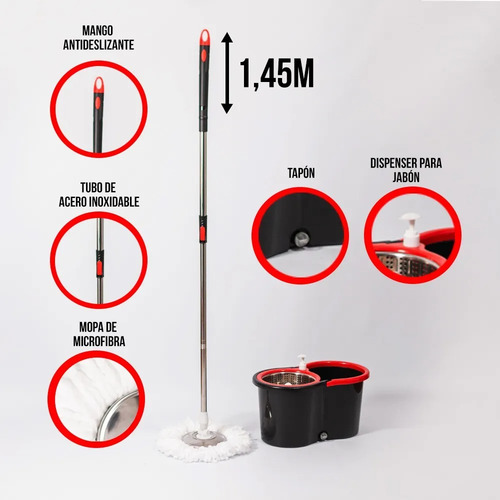 X10 Mopas Giratorias Centrifuga Balde Escurridor Trapeador Negro