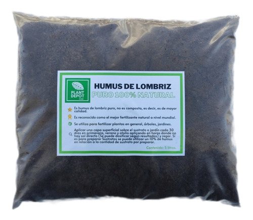 Humus De Lombriz Sólido Puro Calidad Premium Bolsa 5 Litros