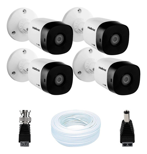Kit 4 Câmeras Intelbras 1120b + Cabos + Conectores Cor Branco
