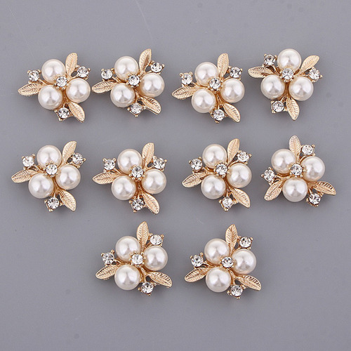 10pcs Rhinestone Perla Flor Adornos Botones Para