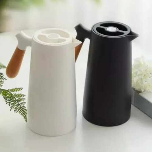 Jarra Termo 1lt Manija De Madera Pico Vertedor De Diseño Color Blanco