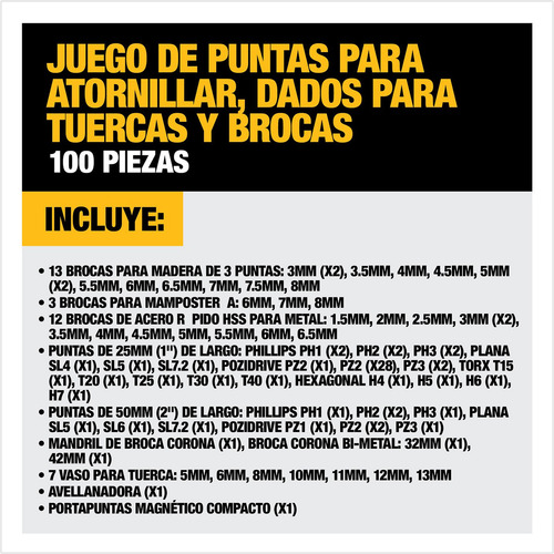 Dewalt Set 100 Piezas Taladrar Y Atornillar Dt71563-qz