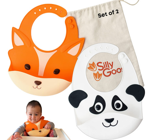 Silly Goose Juego De 2 Baberos De Silicona Para Bebes Y Nino