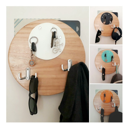 Imagen 2 de 6 de Recibidor Perchero Madera Paraíso + Porta Llaves Magnético