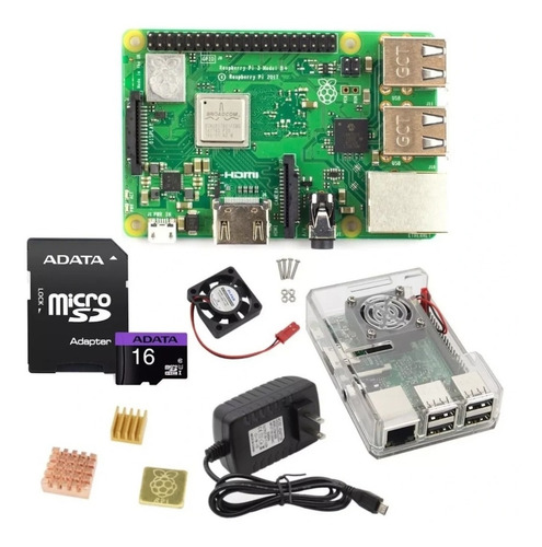 Imagen 1 de 10 de Raspberry Pi3 Mod B 3b Plus 16gb Fuente Ventilador Case 00d