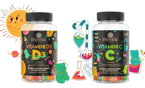 Kit Imunidade Infantil Vitamina C + D 3 Essential Nutrition Sabor Frutas