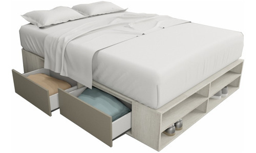 Cama Box Plataforma Cajonera 2 Plazas 1,40 Mts Con 4 Cajones Color Nevado Gris Cubanita