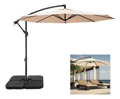 Ombrelone Guarda Sol Lateral 3m Com Base 60l Para Jardim Piscina Cor Bege