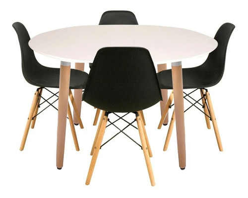 Juego de comedor Unican Unican Eames color sillas negras con 4 sillas diseño polipropileno mesa de 90cm de largo máximo x 90cm de ancho x 75cm de alto