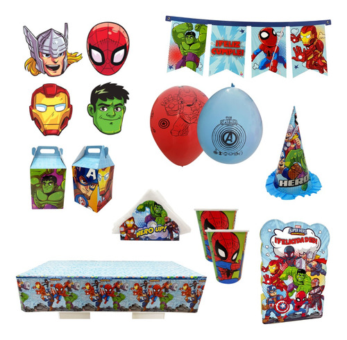 Combo Cumpleaños Heroes Marvel Hulk Iron Thor Spiderman X 20