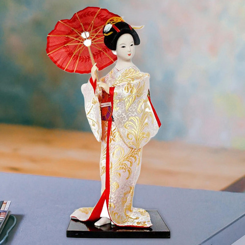 12 Japonesa Gueixa Senhora Estatueta Branco E Dourado