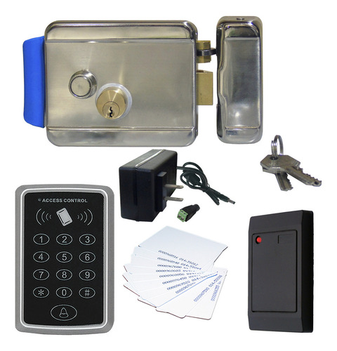 Kit J R Control Acceso Con Lector Chapa Eléctrica Tarjetas Color Negro