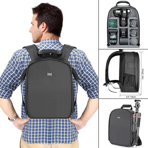Neewer NW-7324 Mochila para Canon Nikon Sony Flexible Acolchada Gris Mochila para Cámara con Compartimentos Flexibles Acolchada y Resistente a Golpes con Inserto Protector para Cámaras SLR DSLR