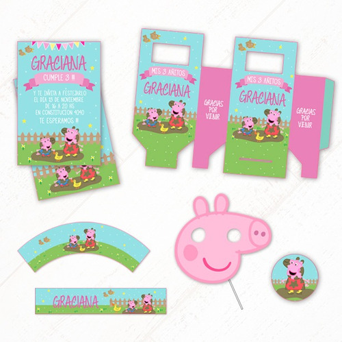 Kit Peppa Pig #3 + Props De Regalo ** Editable **