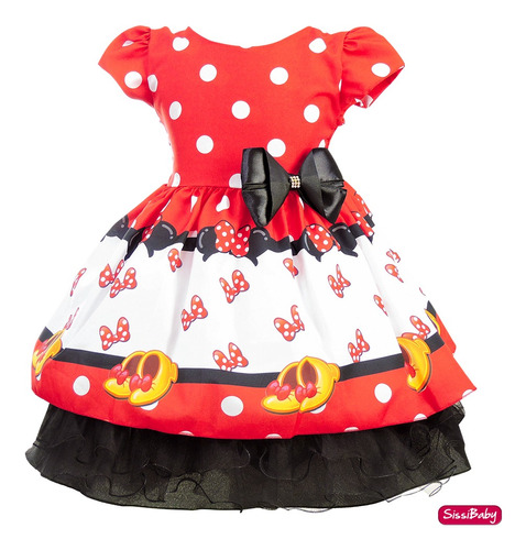 Vestido Infantil Minnie Vermelha Poá Princesa Bebê Festa